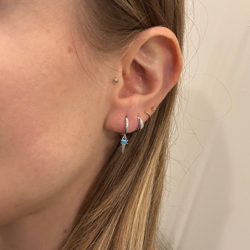 Delicate sterling silver turquoise stone hoop earrings dainty hoops